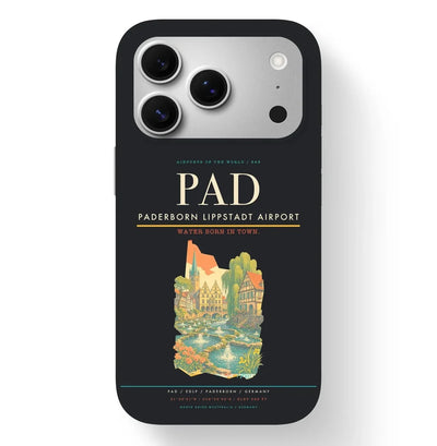 Paderborn Airport (PAD) design on black iPhone 17 Pro MagSafe case