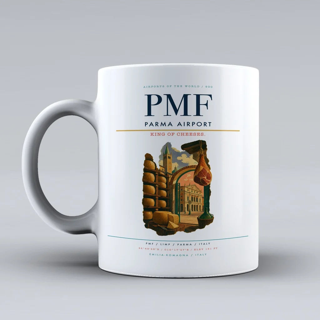 Parma Airport (PMF) airport code design on white ceramic mug