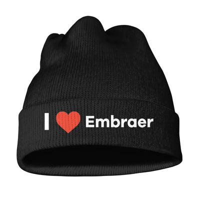 I Love Embraer aviation embroidery on soft knit fabric 3D knit beanie.