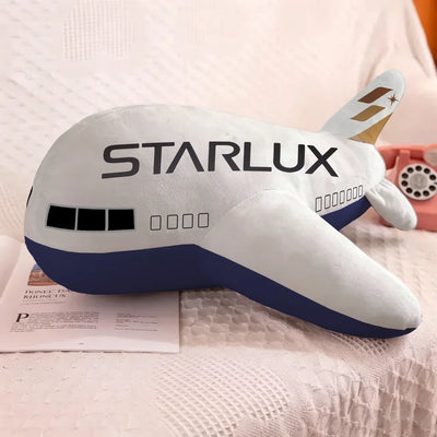 Starlux Airlines aviation design on soft polyester filling airplane-shape decorative pillow.
