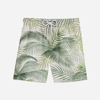 Thumbnail for Palm Leaf aviation print swim trunks, quick-dry polyester.