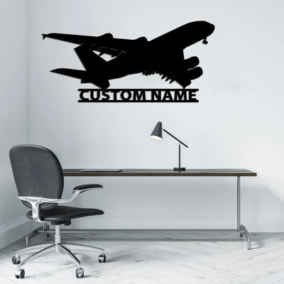 Airbus A380 Love at first flight aviation design on durable metal with painted finish metal wall sign.