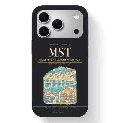Maastricht Airport (MST) design on black iPhone 17 Pro MagSafe case