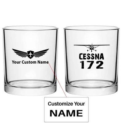 Cessna 172 & Plane aviation design on whiskey glass, special-edition crystal cut.