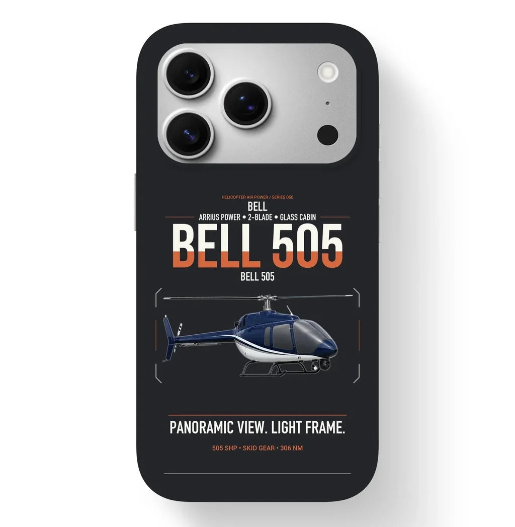 Bell 505 design on black magsafe iphone case, for iPhone 17 Pro