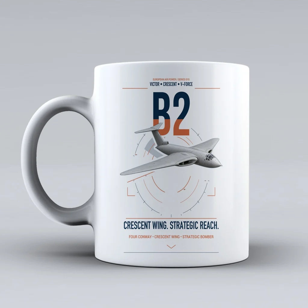 Handley Page Victor B2 design on white ceramic mug, double-side print
