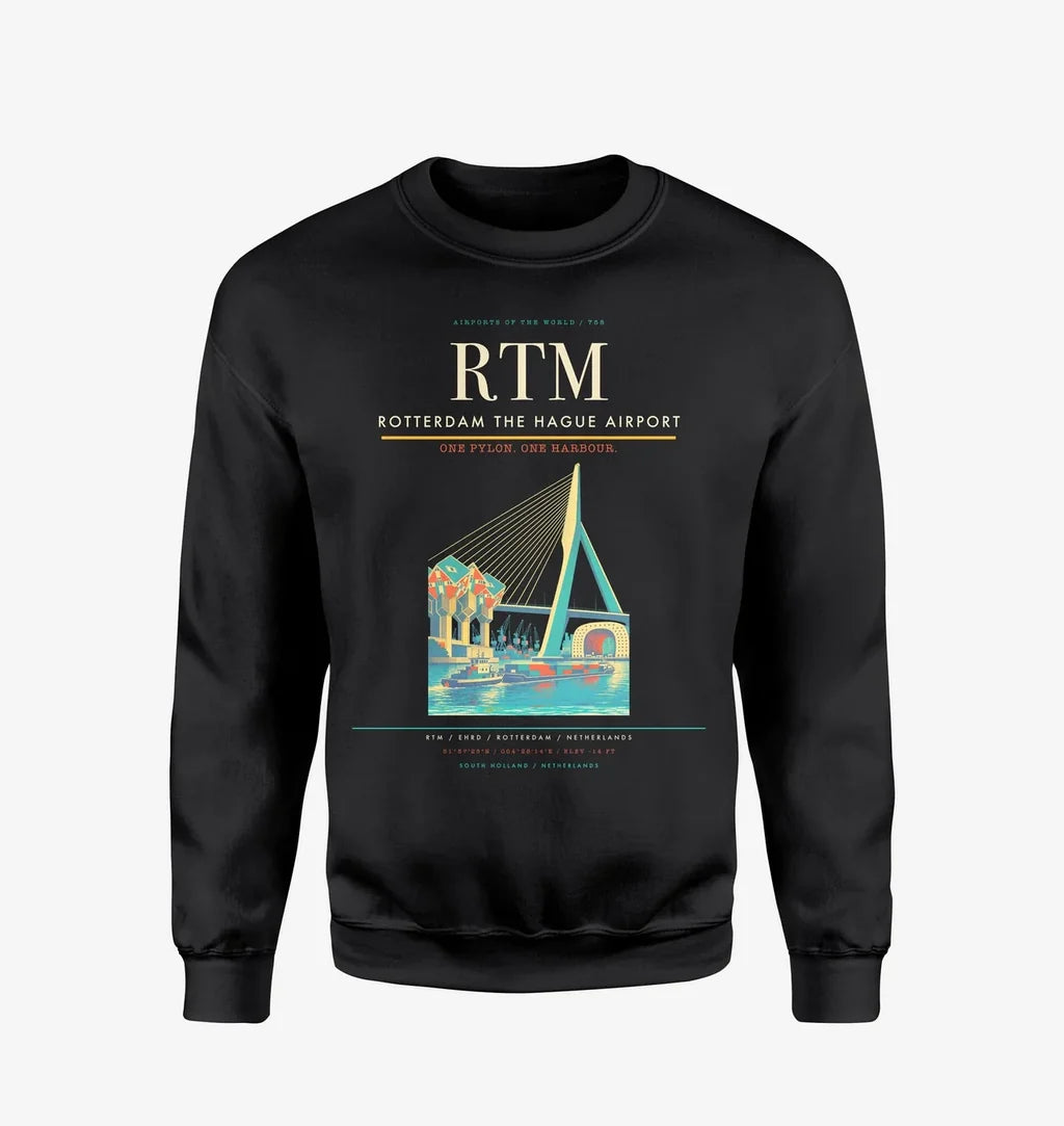 Rotterdam The Hague Airport (RTM) design on black sweatshirt