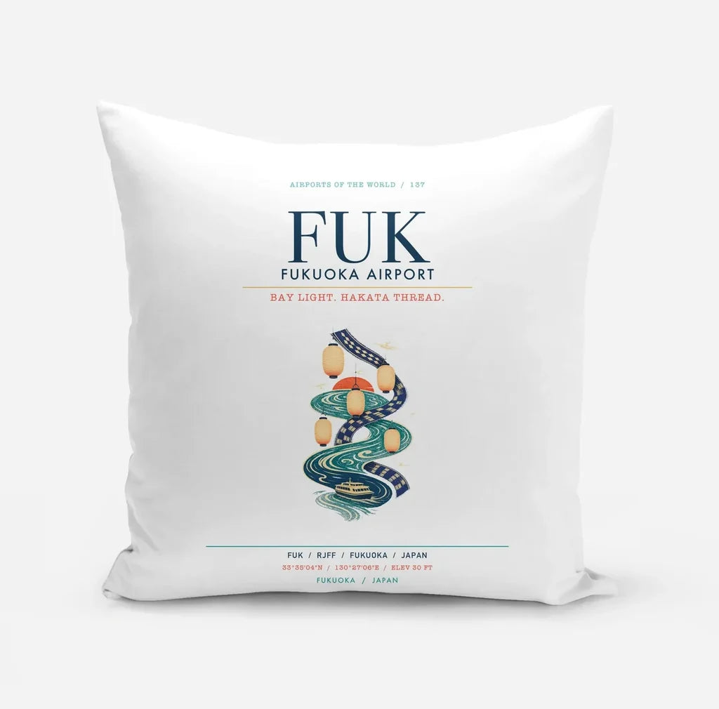 Fukuoka Airport (FUK) design on white pillow