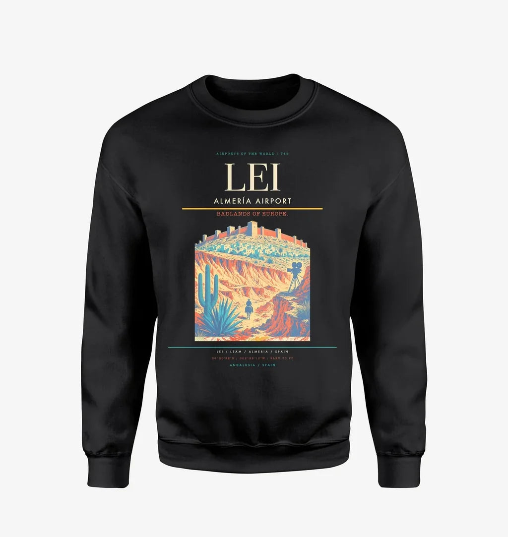 Almería Airport (LEI) design on black sweatshirt