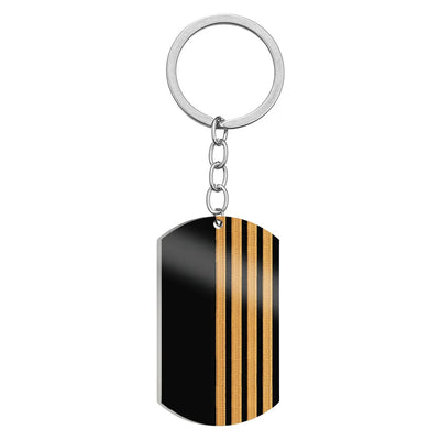 Side view of Special Pilot Epaulettes 4 Lines Stainless Steel Key Chains (Double Side) aviation double-side stainless steel k.