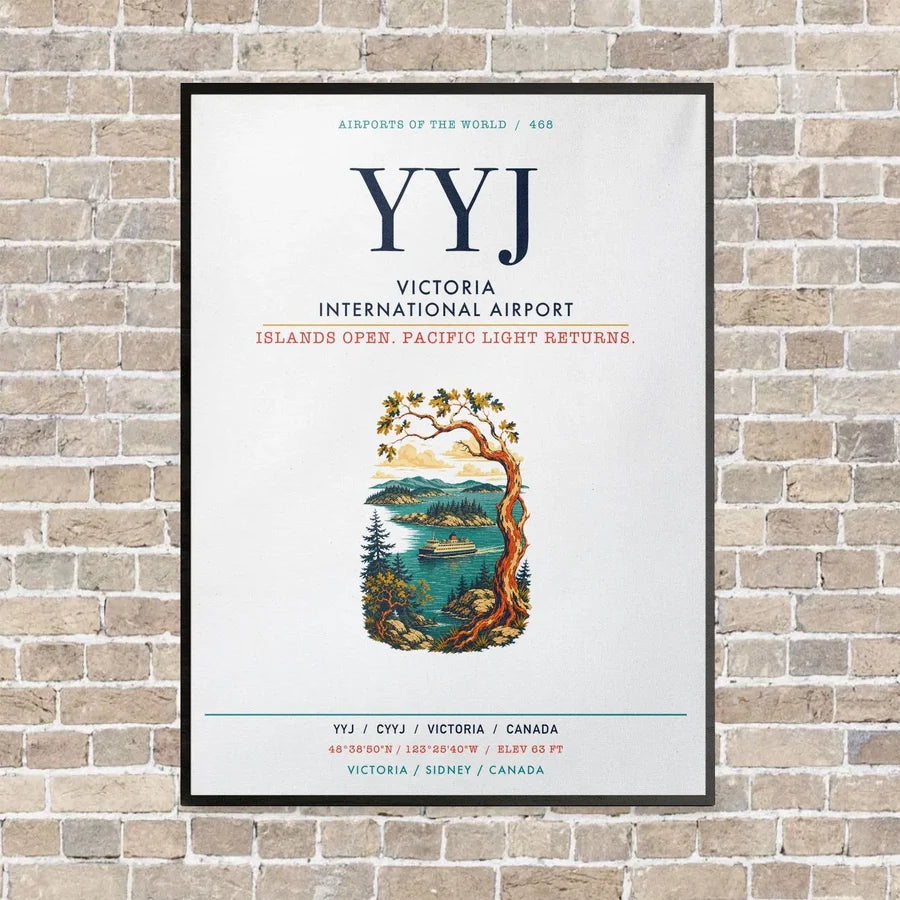 Victoria International Airport YYJ vertical canvas print - framed - white background