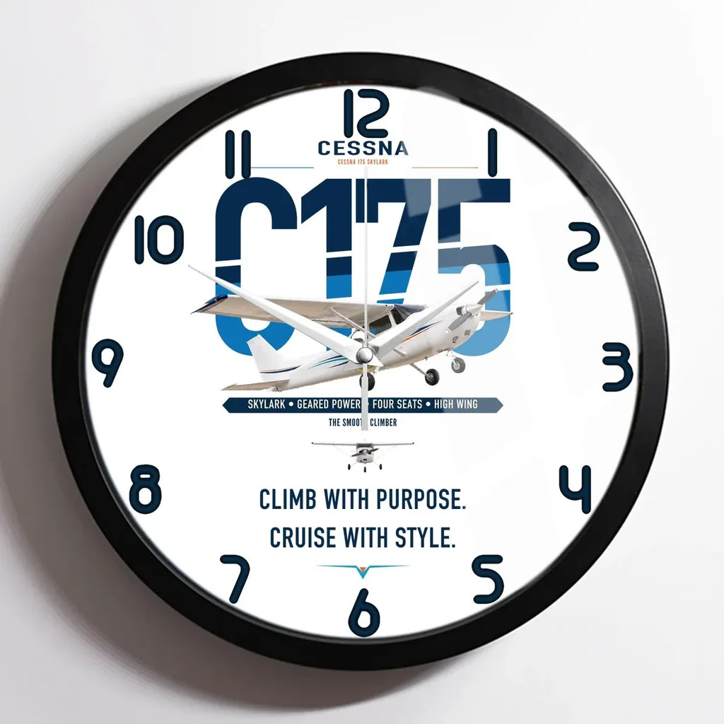 Cessna 175 Skylark design on white framed wall clock