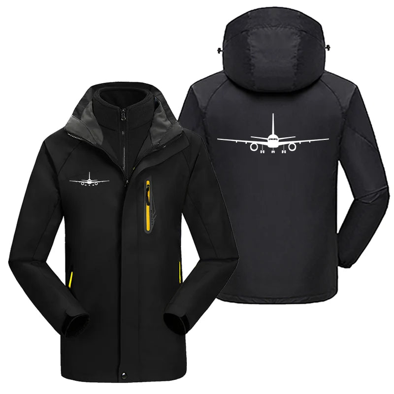 Boeing 757 Silhouette aviation design printed on heavyweight insulated shell with snow cuffs thick ski jacket.