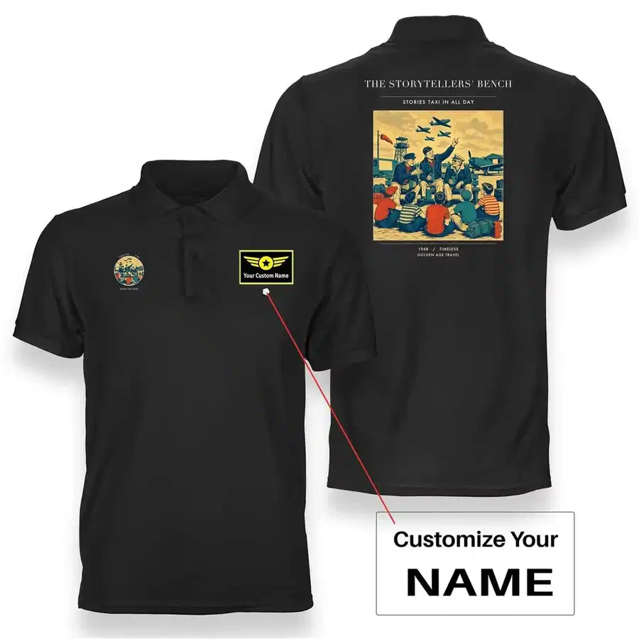 VINTAGE G4430 - The Storytellers' Bench - Double-Side Polo T-Shirt design on black+name