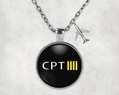 CPT & 4 Lines aviation-themed necklace, polished stainless steel.