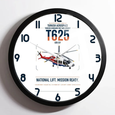 Turkish Aerospace T625 Gökbey design on white framed wall clock