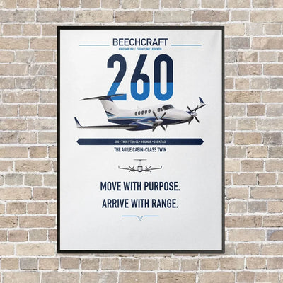 Beechcraft King Air 260 vertical canvas print - framed - white background