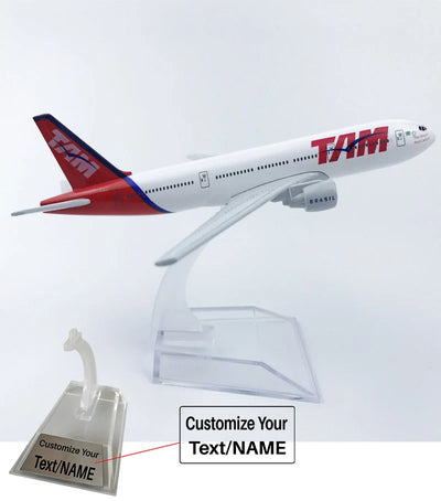 Side view of TAM Brazilian Airlines Boeing 777 Airplane Model (16CM) aviation 16-18cm scale model aircraft in diecast metal.