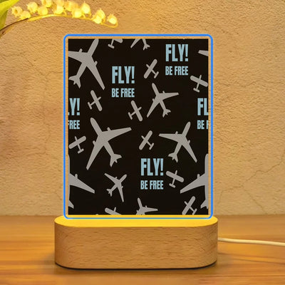 Fly Be Free Black aviation art night lamp in premium acrylic with LED.