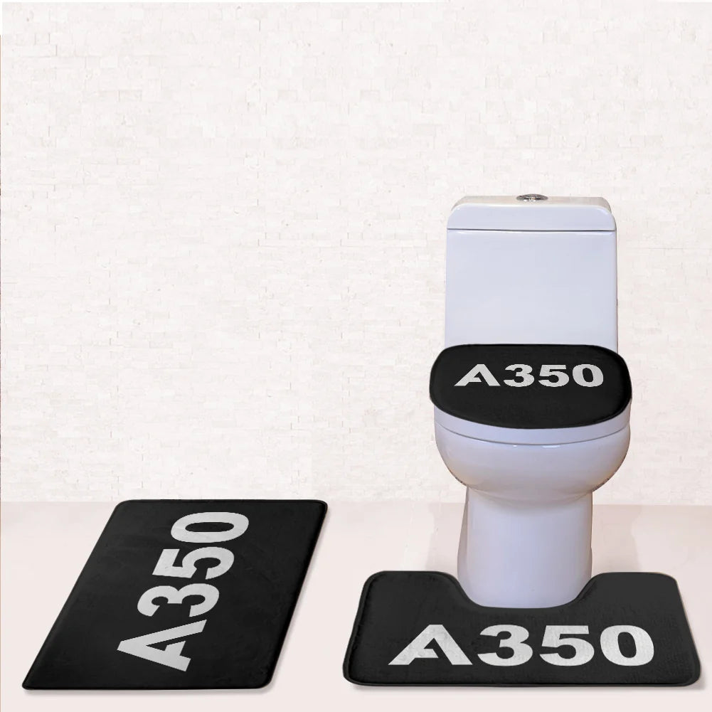 Airbus A350 Flat Text Toilet Seat Cover Three-piece aviation print on soft fabric toilet seat cover set.