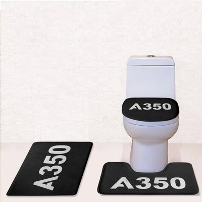 Airbus A350 Flat Text Toilet Seat Cover Three-piece aviation print on soft fabric toilet seat cover set.