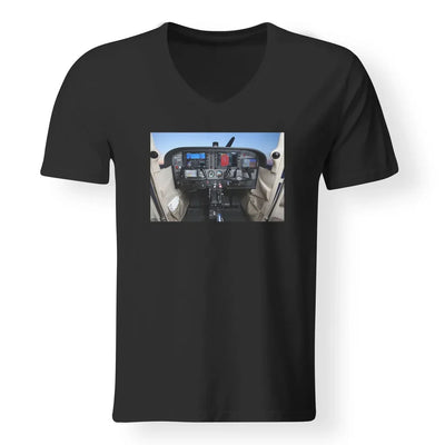 Cessna 172 Cockpit aviation design printed on soft cotton V-neck T-shirt.