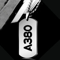 Thumbnail for Airbus A380 Flat Text aviation-themed necklace, polished metal.