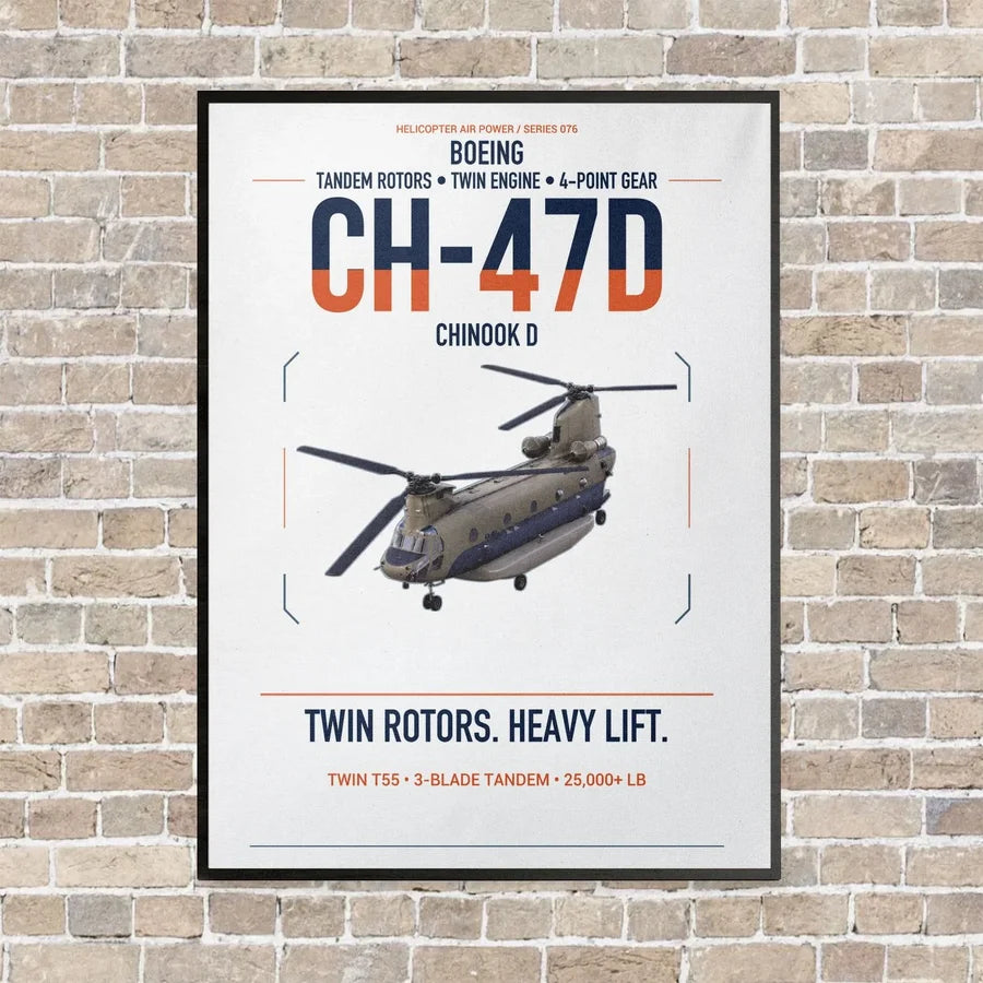 Boeing CH-47D vertical canvas print - framed - white background
