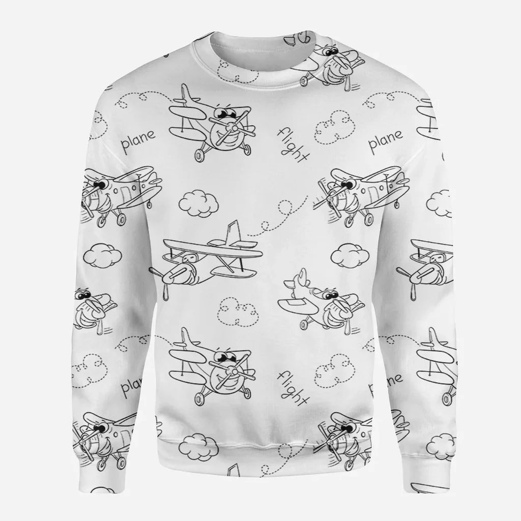 Cartoon Planes aviation design printed on soft cotton blend 3D sweatshirt.