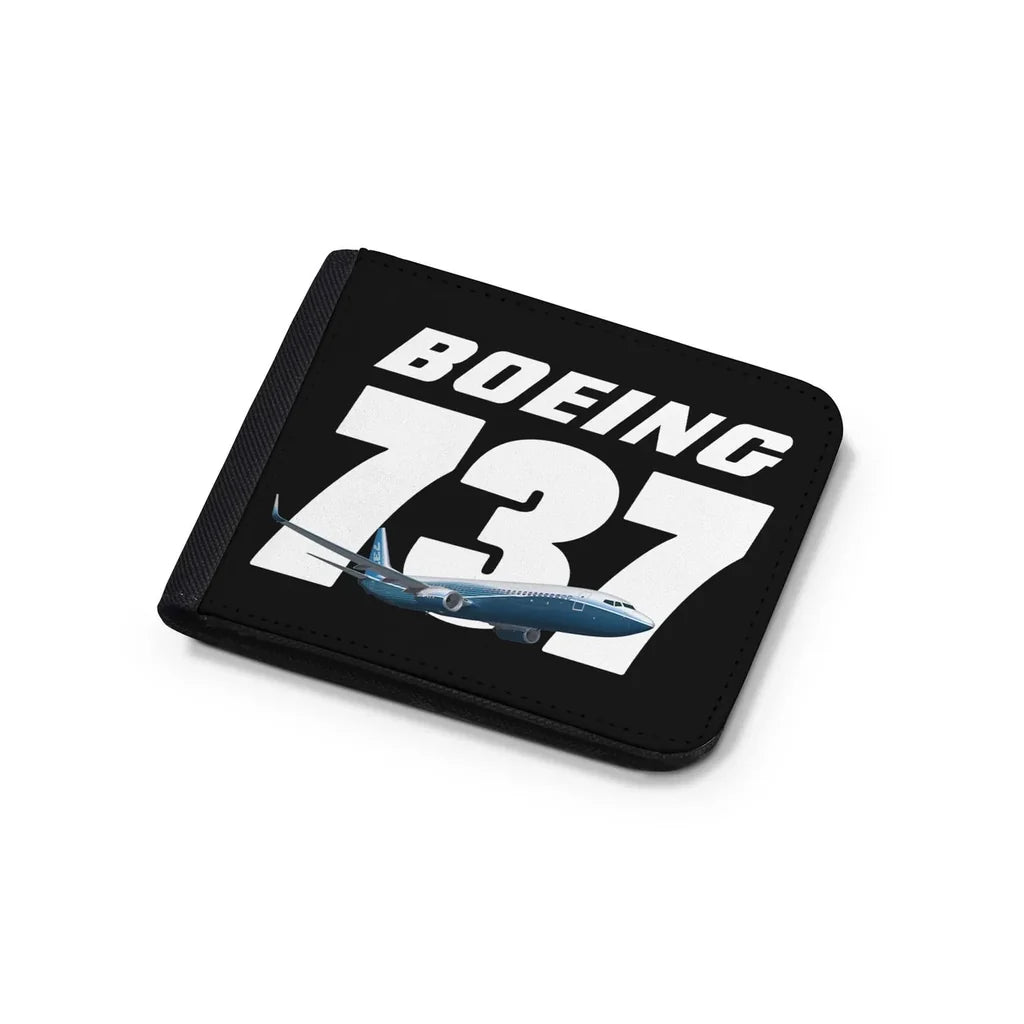 Super Boeing 737+Text aviation print wallet, leather.