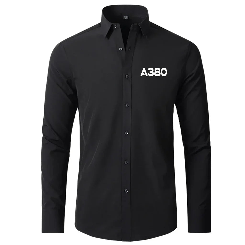 Airbus A380 Flat Text aviation design printed on soft cotton long-sleeve 2D shirt.