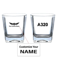 Thumbnail for Airbus A320 Flat Text aviation design on whiskey glass, crystal-clear premium glassware.
