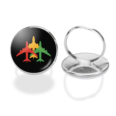 Colourful 3 Airplanes aviation ring in stainless steel.