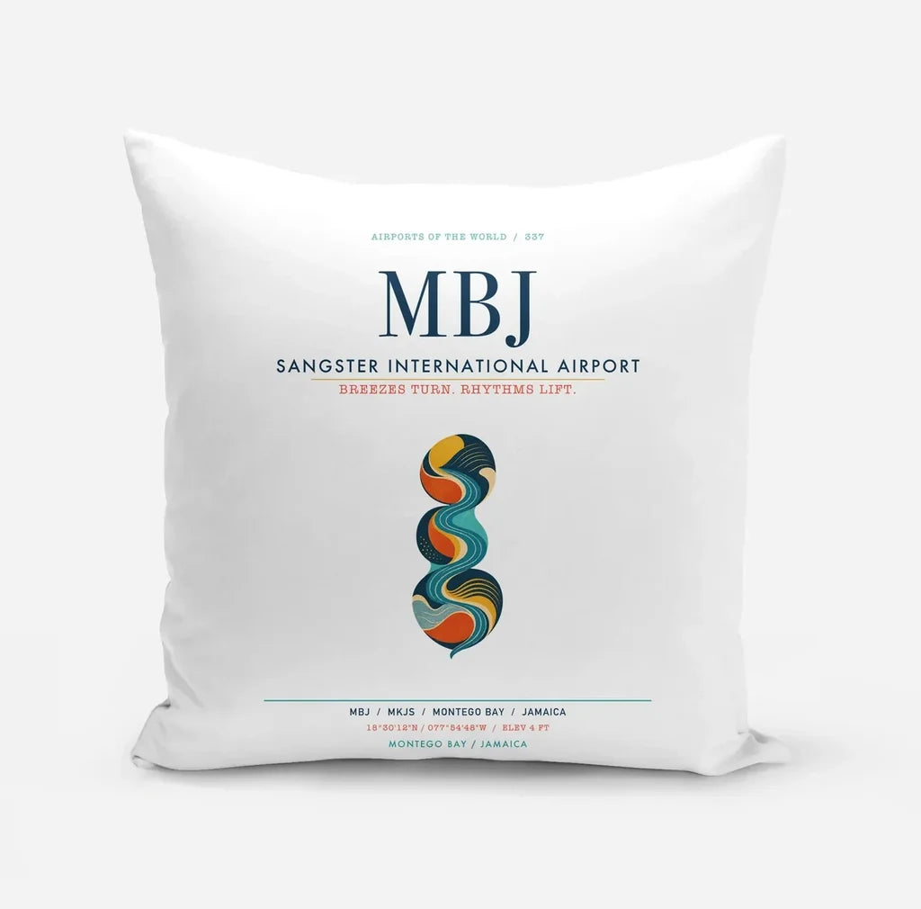 Sangster International Airport (MBJ) design on white pillow