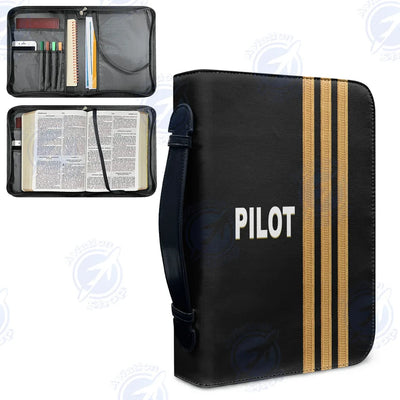 PILOT & Epaulettes 3 Lines aviation design PU accessories bag, PU faux leather construction.