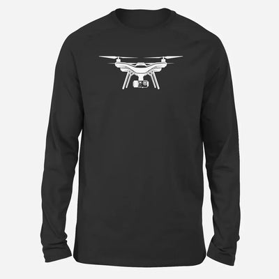 Drone Silhouette Long-Sleeve aviation design printed on soft cotton long-sleeve T-shirt.