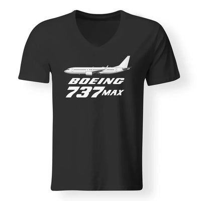 The Boeing 737Max aviation design printed on soft cotton V-neck T-shirt.