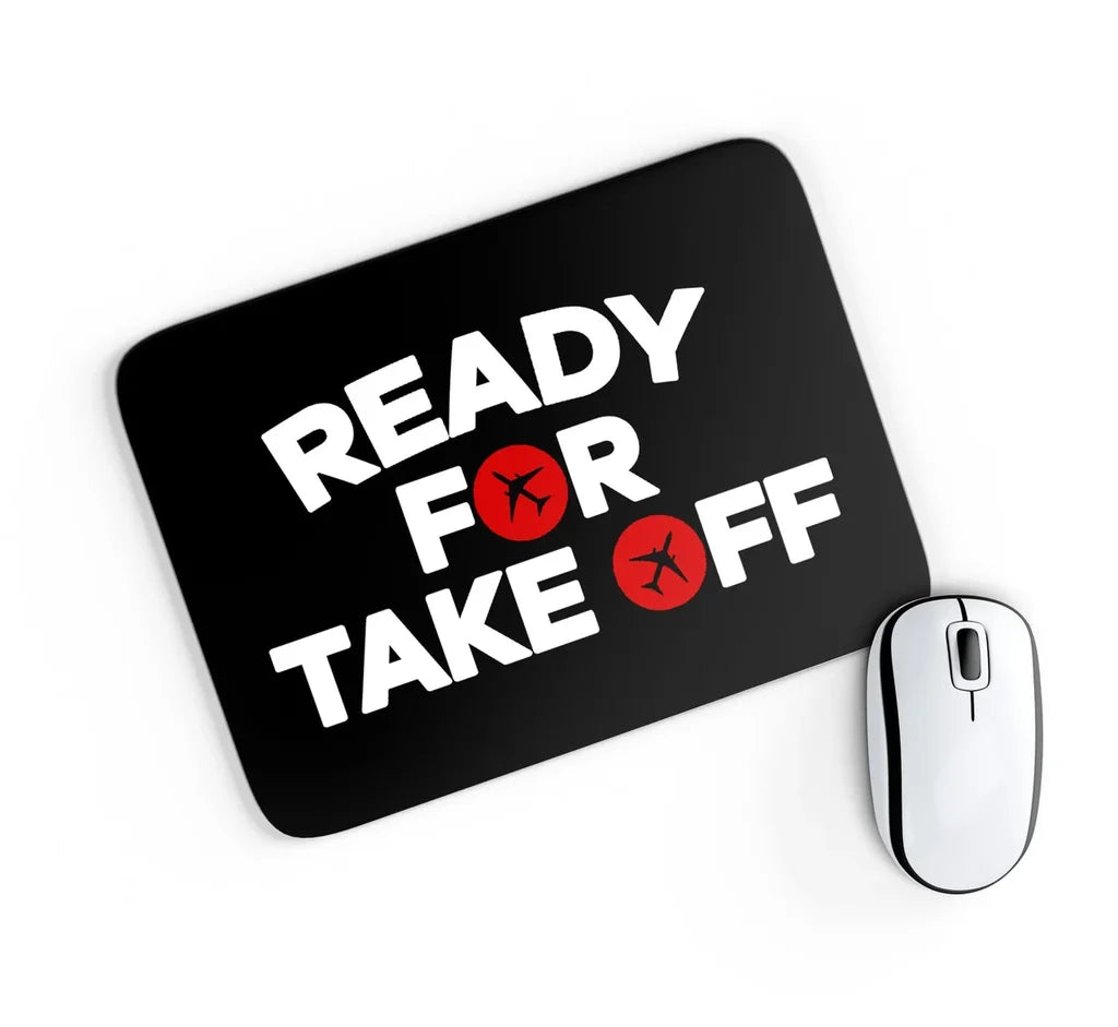 Ready For Takeoff aviation design on neoprene with anti-slip base mouse pad.