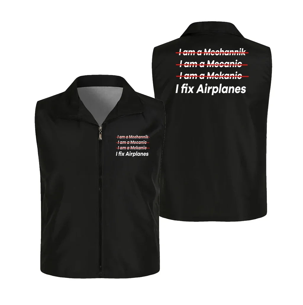I Fix Airplanes Thin Style aviation design printed on lightweight shell with sleeveless design thin vest.