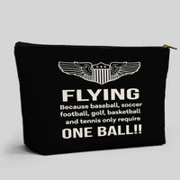 Thumbnail for Flying One Ball aviation design zipper pouch, durable polyester construction.