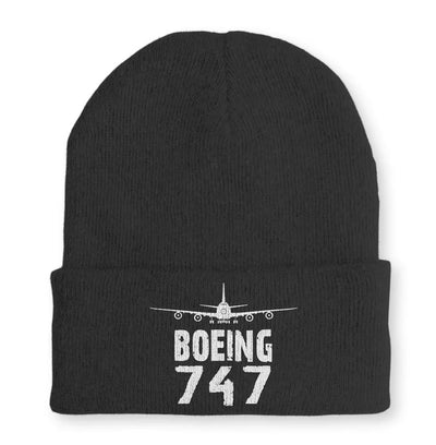 Boeing 747 & Plane Embroidered aviation embroidery on soft knit fabric beanie.