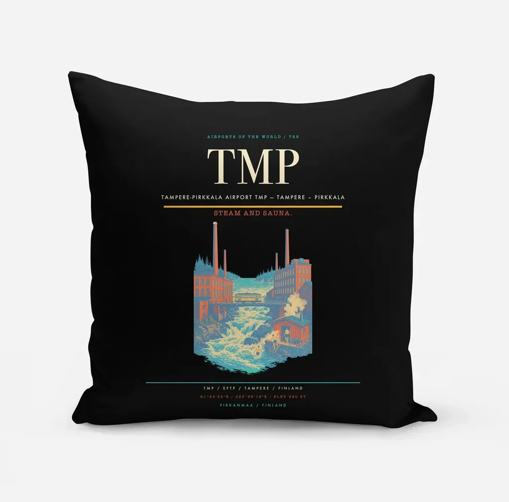 Tampere-Pirkkala Airport (TMP) design on black pillow