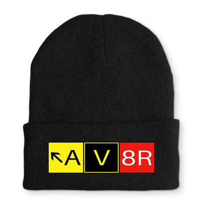 AV8R Embroidered aviation embroidery on soft knit fabric beanie.