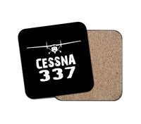 Thumbnail for Cessna 337 & Plane aviation design on cork-backed wood with print coaster.