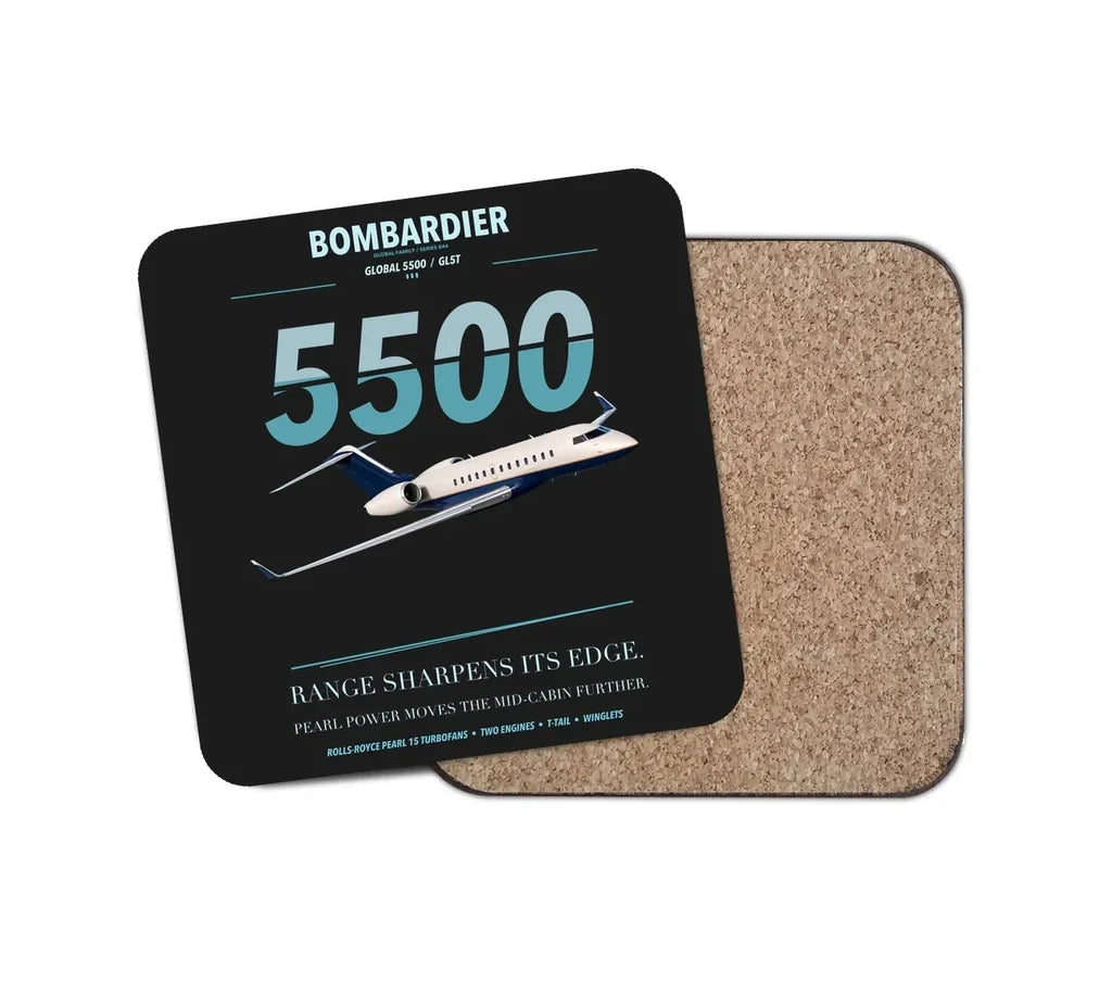 Bombardier Global 5500 design on black 1 piece coaster