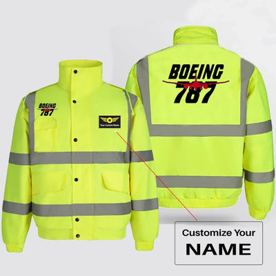Amazing Boeing 787 aviation design printed on insulated shell with high-visibility reflective panels reflective winter jacket.