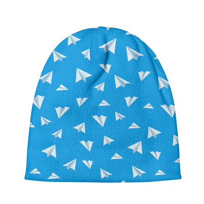 Paper Airplanes aviation embroidery on soft knit fabric 3D knit beanie.