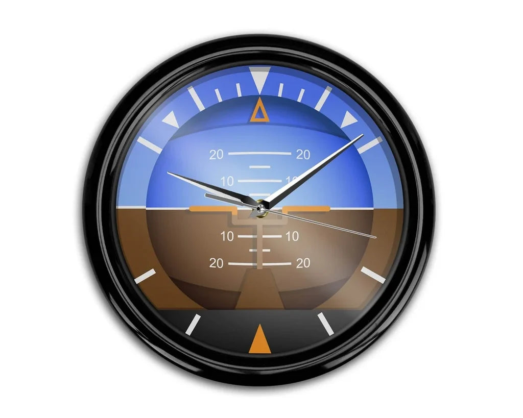 Airplane Instruments (Gyro Horizon2) aviation themed wall clock, premium wood and metal.