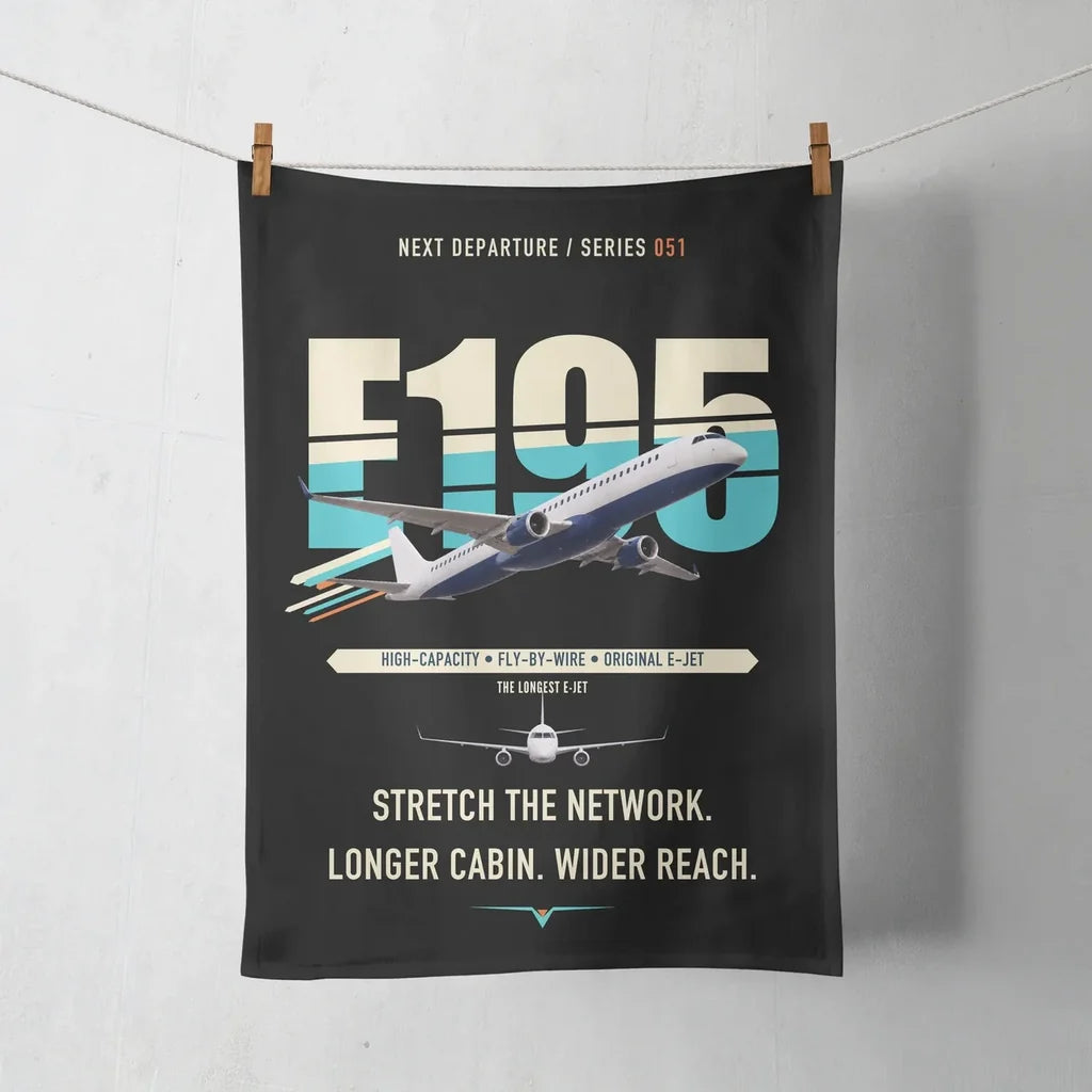 Embraer E195 design on black towel