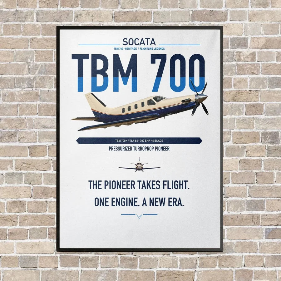 Socata TBM 700 vertical canvas print - framed - white background